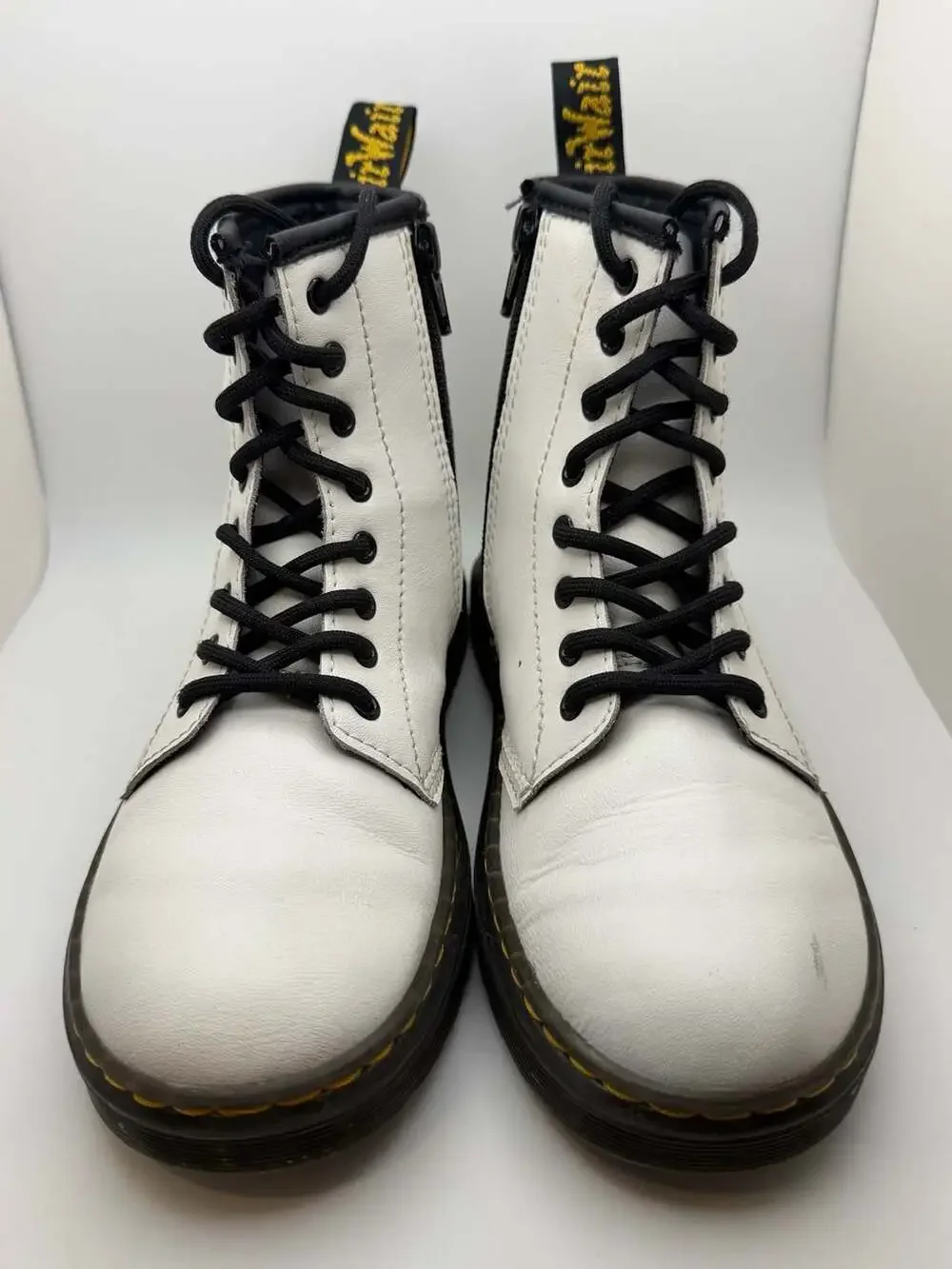 Dr. Martens Zavala White Leather Lace-Up Combat Boots Kids Size 2 US